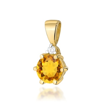 Pandantiv Aur 14K cu Citrin 0.50 ct si Diamant Natural 0.01 ct