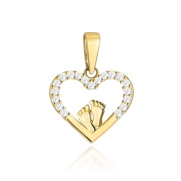 Pandantiv Aur 14K Inimă cu Zirconii și Piciorușe - Eleganță Românească
