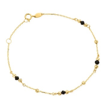 Brățară Aur 14K cu Onyx Sintetic și Bile Diamanate