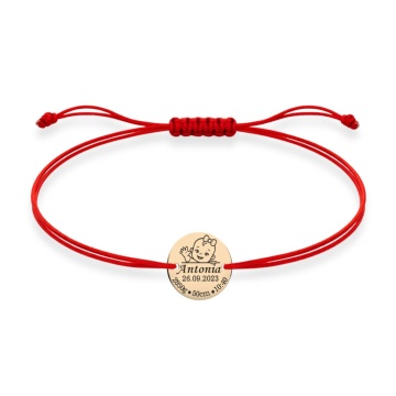 Brățară Baby Girl cu Banuț de 12mm din AUR 14K si șnur reglabil pentru copii