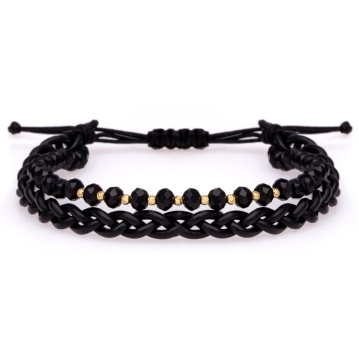 Bratara Double Gold din AUR 14K si Piele Naturală