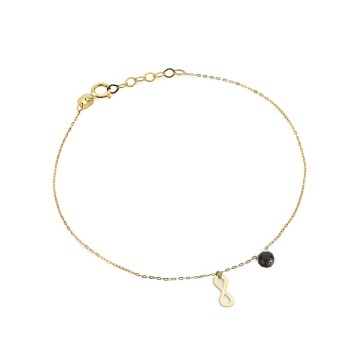 Bratara Lant cu Infinit si Piatra Neagra - Aur 14k
