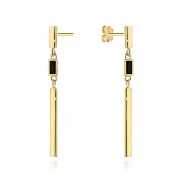 Cercei Aur 14K Baton Lung Cu Piatră Neagră - Eleganță Atemporală