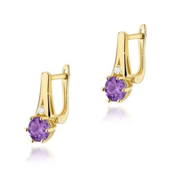 Cercei Aur 14K cu Ametist 0.50 ct si Diamante Naturale 0.03 ct