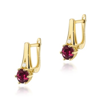 Cercei Aur 14K cu Rhodolite 0.60 ct si Diamante Naturale 0.03 ct