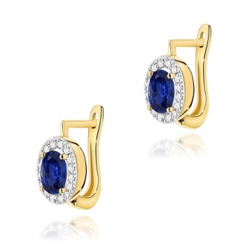Cercei Aur 14K cu Safir 0.70 ct si Diamante Naturale 0.16 ct