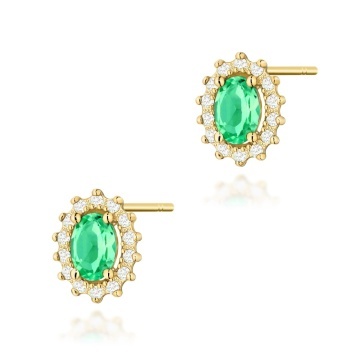 Cercei Aur 14K cu Smarald 0.40 ct si Diamante Naturale 0.24 ct