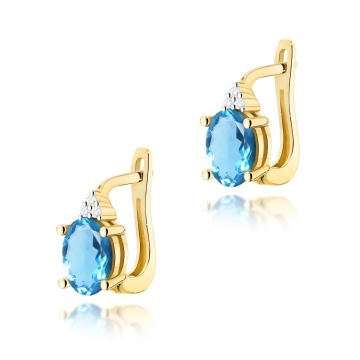 Cercei Aur 14K cu Topaz Swiss 0.90 ct si Diamante Naturale 0.05 ct