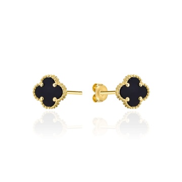 Cercei Aur 14K cu Trifoi Negru 5mm