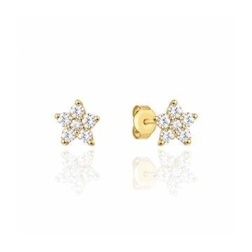 Cercei Aur 14K Floricele Delicate cu Zirconii Albe