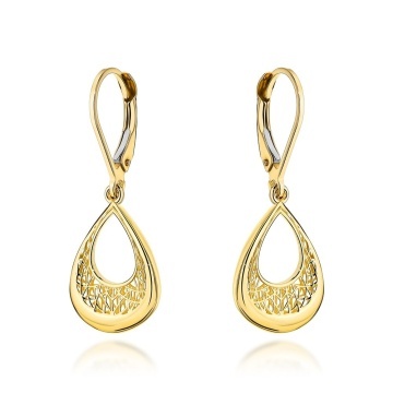 Cercei Aur 14K Lacrimă cu Design Ajourat - Eleganță Rafinată