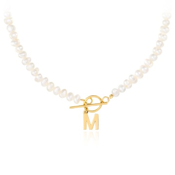 Colier You & Pearls + initiala la alegere din aur 14k