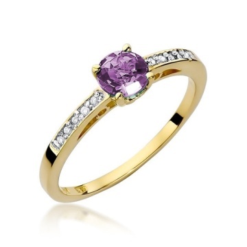 Inel Aur 14K cu Ametist 0.50 ct si Diamante Naturale 0.05 ct