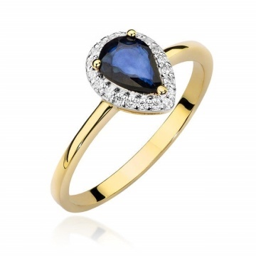 Inel Aur 14K cu Safir 0.60 ct si Diamante Naturale 0.10 ct
