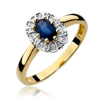 Inel Aur 14K cu Safir 0.70 ct si Diamante Naturale 0.07 ct