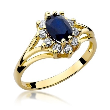 Inel Aur 14K cu Safir 0.90 ct si Diamante Naturale 0.30 ct