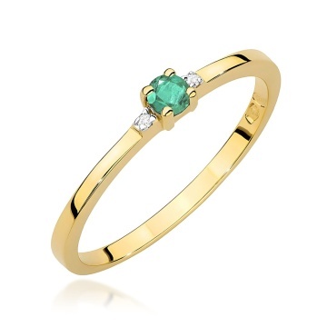 Inel Aur 14K cu Smarald 0.15 ct si Diamante Naturale 0.01 ct