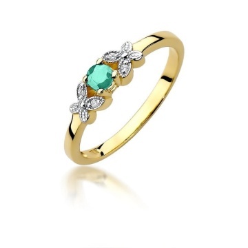 Inel Aur 14K cu Smarald 0.15 ct si Diamante Naturale 0.02 ct