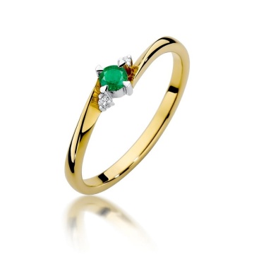 Inel Aur 14K cu Smarald 0.15 ct si Diamante Naturale 0.03 ct