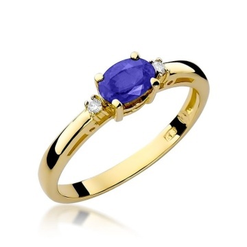 Inel Aur 14K cu Tanzanit 0.40 ct si Diamante Naturale 0.03 ct