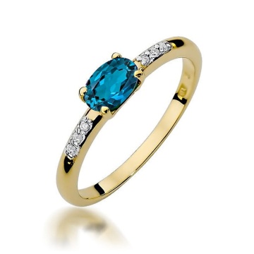 Inel Aur 14K cu Topaz London Blue 0.50 ct si Diamante Naturale 0.03 ct