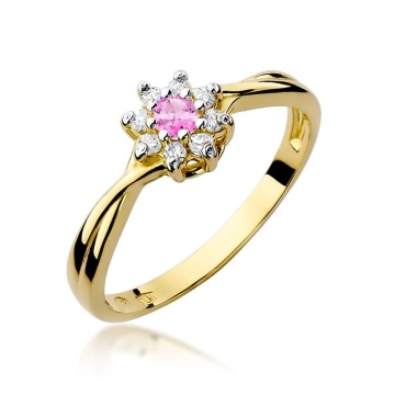 Inel Aur 14K cu Topaz Roz 0.13 ct si Diamante Naturale 0.12 ct