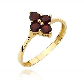 Inel Aur 14K Floare cu Granat Natural - Eleganță Florală