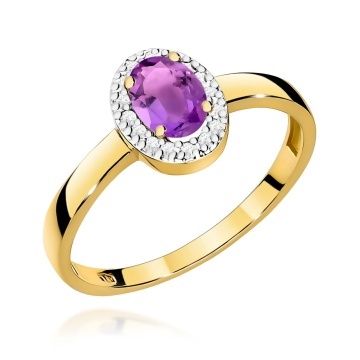 Inel Aur 9K cu Ametist 0.40 ct si Diamante Naturale 0.08 ct