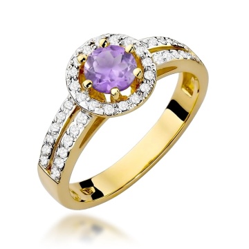 Inel Aur 9K cu Ametist 0.50 ct si Diamante Naturale 0.20 ct