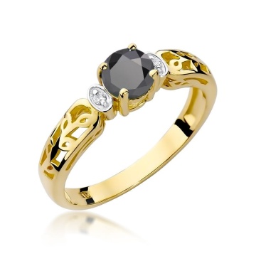 Inel Aur 9K cu Diamante Naturale Albe si Negre 0.52 ct