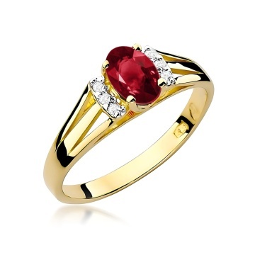 Inel Aur 9K cu Granat 0.50 ct si Diamante Naturale 0.05 ct