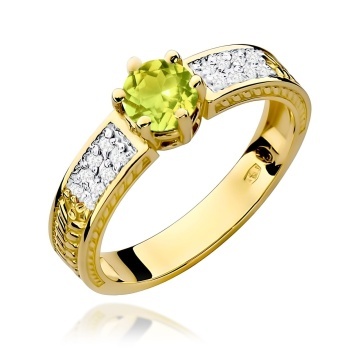 Inel Aur 9K cu Peridot 0.60 ct si Diamante Naturale 0.08 ct