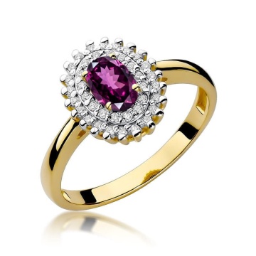 Inel Aur 9K cu Rhodolite 0.50 ct si Diamante Naturale 0.20 ct