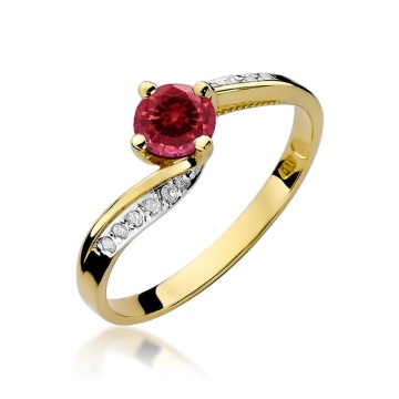 Inel Aur 9K cu Rubin 0.60 ct si Diamante Naturale 0.05 ct