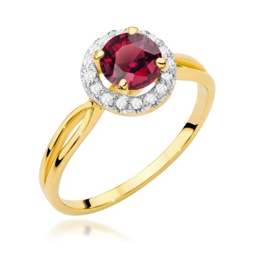 Inel Aur 9K cu Rubin 1.20 ct si Diamante Naturale 0.08 ct