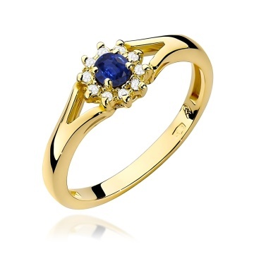 Inel Aur 9K cu Safir 0.15 ct si Diamante Naturale 0.09 ct