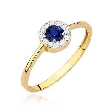 Inel Aur 9K cu Safir 0.30 ct si Diamante Naturale 0.10 ct