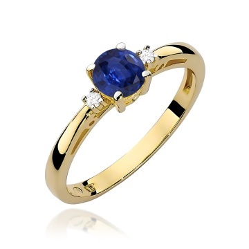 Inel Aur 9K cu Safir 0.50 ct si Diamante Naturale 0.03 ct