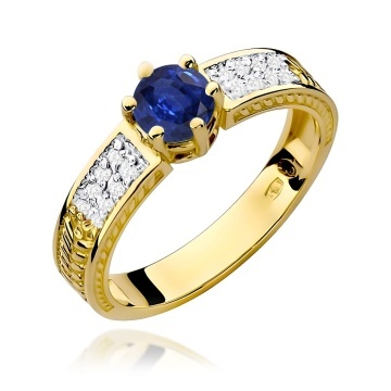 Inel Aur 9K cu Safir 0.50 ct si Diamante Naturale 0.08 ct