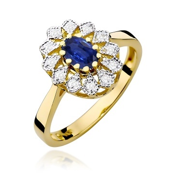 Inel Aur 9K cu Safir 0.70 ct si Diamante Naturale 0.10 ct