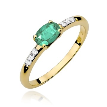 Inel Aur 9K cu Smarald 0.40 ct si Diamante Naturale 0.03 ct