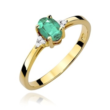 Inel Aur 9K cu Smarald 0.40 ct si Diamante Naturale 0.05 ct