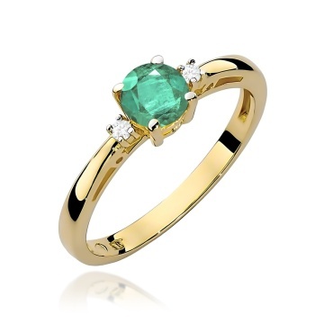 Inel Aur 9K cu Smarald 0.50 ct si Diamante Naturale 0.03 ct