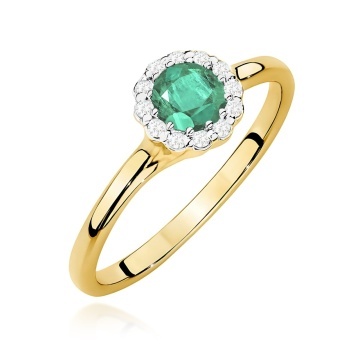 Inel Aur 9K cu Smarald 0.50 ct si Diamante Naturale 0.10 ct