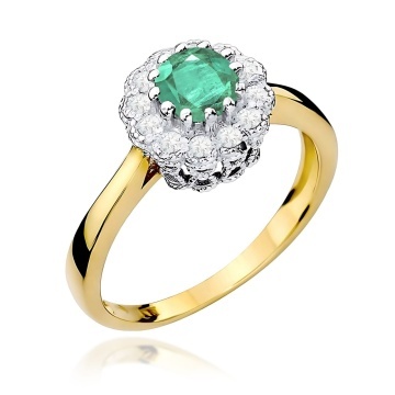 Inel Aur 9K cu Smarald 0.50 ct si Diamante Naturale 0.17 ct