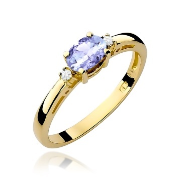 Inel Aur 9K cu Tanzanit 0.40 ct si Diamante Naturale 0.03 ct