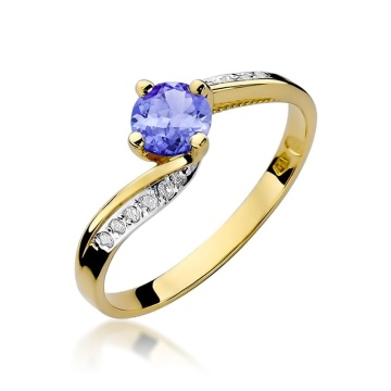 Inel Aur 9K cu Tanzanit 0.50 ct si Diamante Naturale 0.05 ct