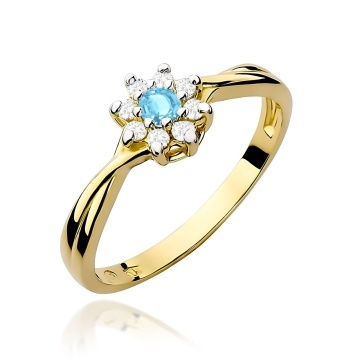 Inel Aur 9K cu Topaz Swiss 0.15 ct si Diamante Naturale 0.12 ct
