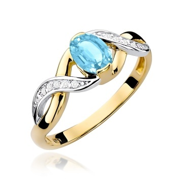 Inel Aur 9K cu Topaz Swiss 0.50 ct si Diamante Naturale 0.05 ct