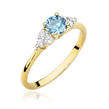 Inel Aur 9K cu Topaz Swiss 0.50 ct si Diamante Naturale 0.18 ct